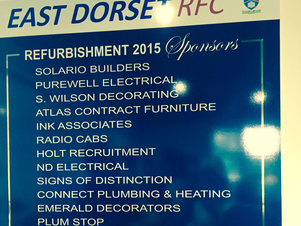 Emerald Painters Sponsoring East Dorset Rugby Football Club - Refurbishment Board