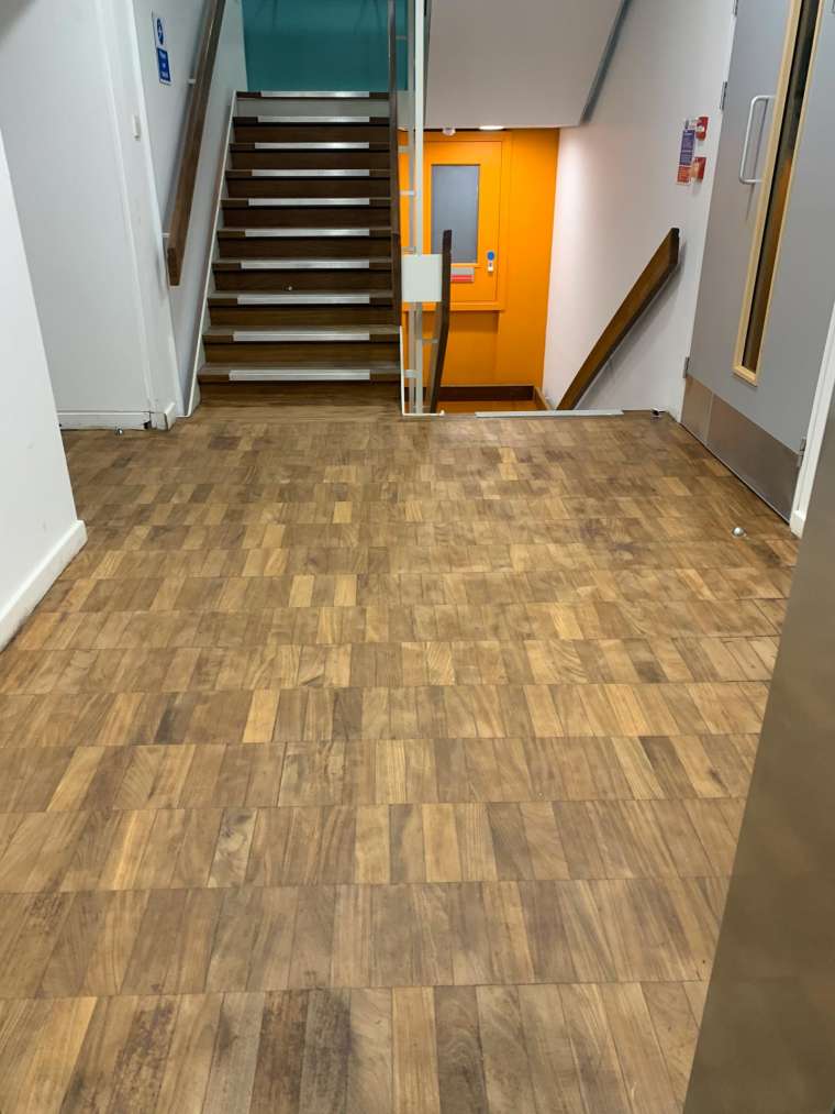 Southampton University - Restoration of Parquet Flooring with Intumescent Varnish - After - Emerald Painters Portfolio