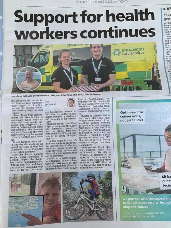 Emerald Painters in Bournemouth Echo Supporting Health Care Workers - Helping out the Local Bournemouth Poole Christchurch Community Emerald Painters in Bournemouth Echo Supporting Health Care Workers - Helping out the Local Bournemouth Poole Christchurch Community