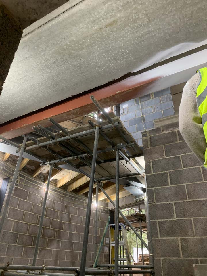 Intumescent Painting of Steels for 60 Minutes of Fire Protection in Building in Sandbanks Poole - During Photo by Emerald Painters Bournemouth Poole Christchurch Dorset